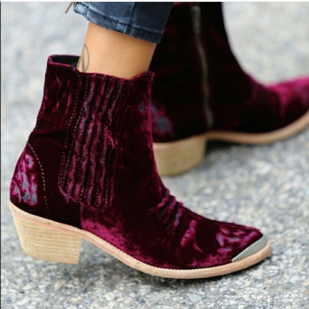 Free People Red Velvet Booties